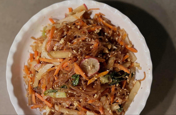5. 🥢 Beefy TVP Japchae Bowl – Fresh & Fantastic