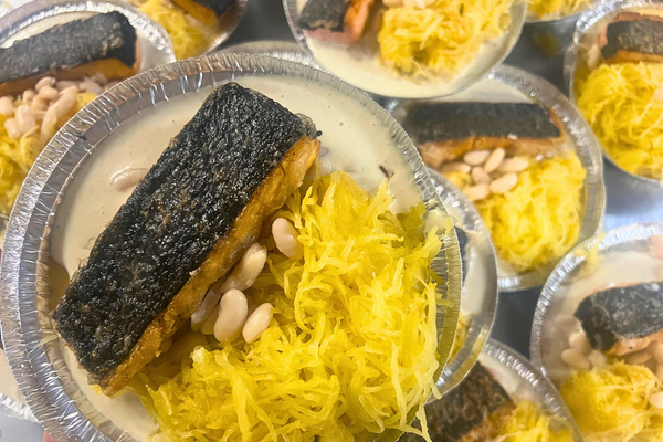 Tofu Salmon w/ Spaghetti Squash Fagioli – Plant-based luxury